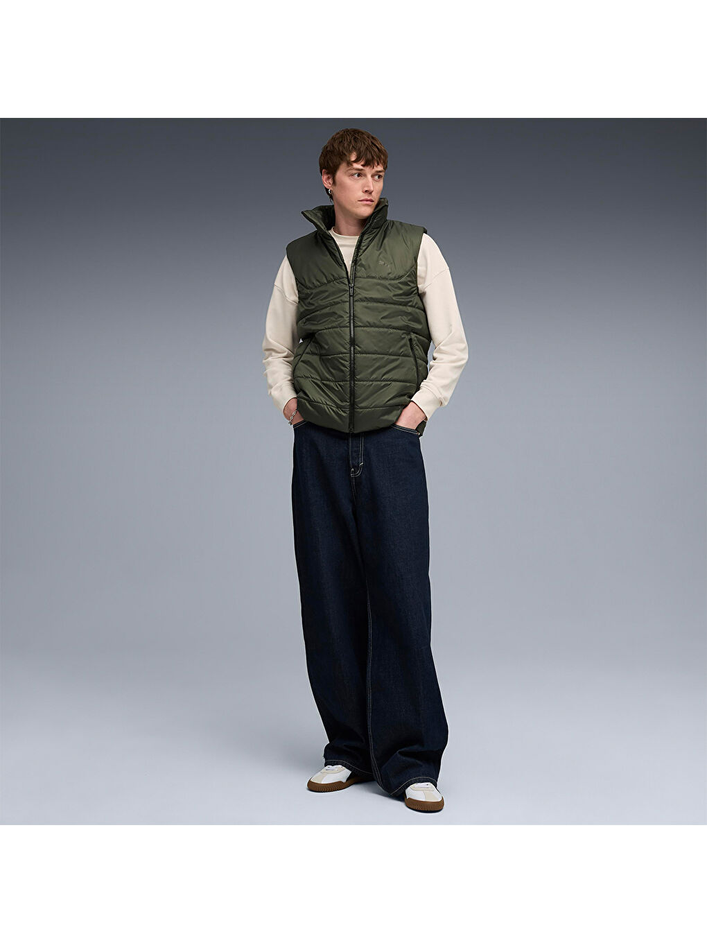 Essentials Padded Erkek Haki Dik Yaka Yelek-2