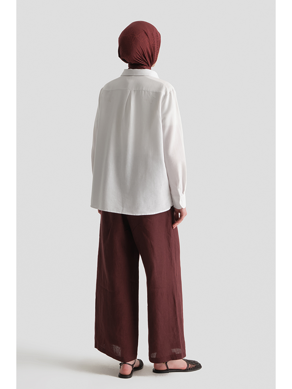 Keten Palazzo Pantolon Bordo-3