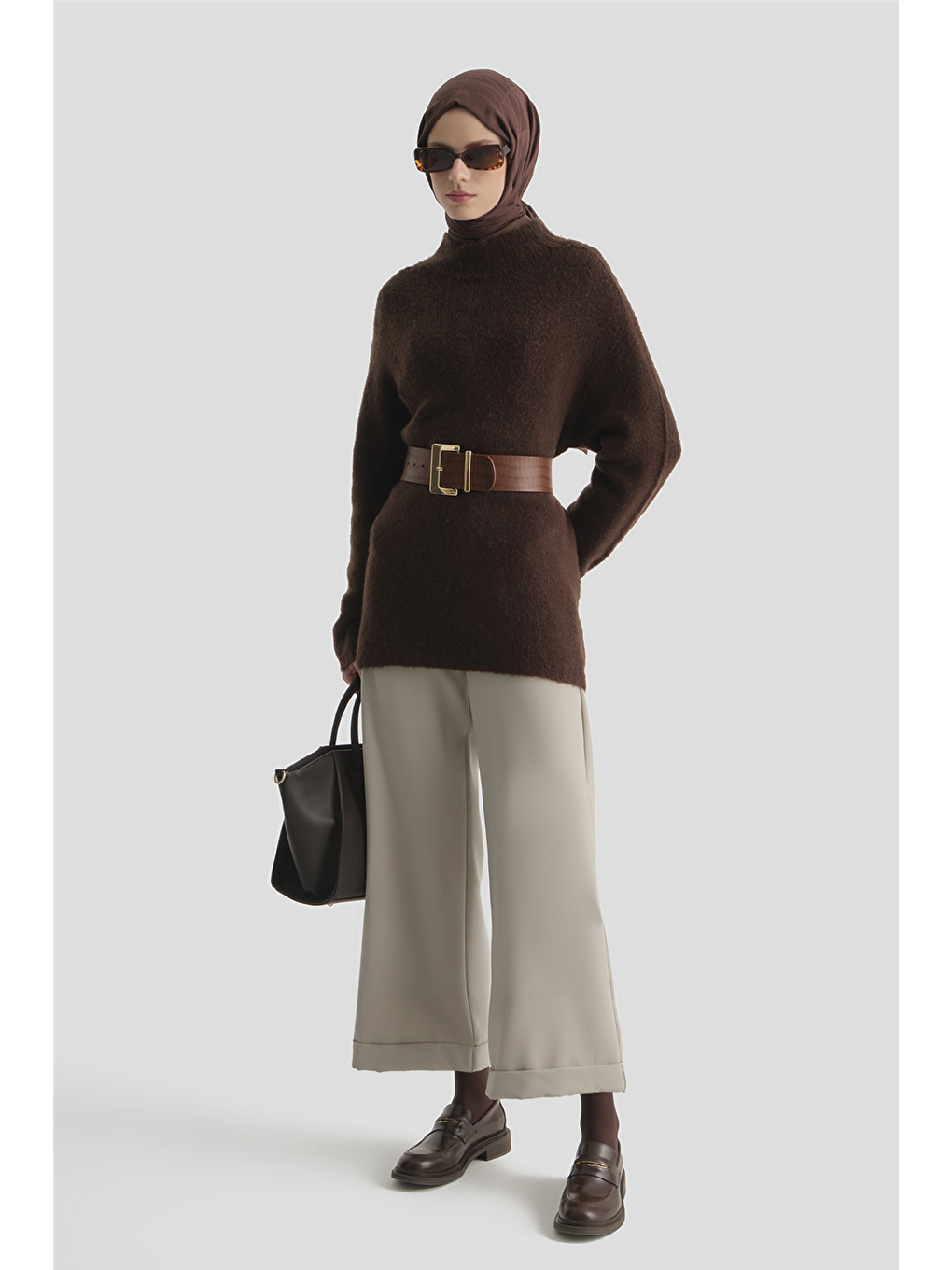 Bej Katlı Paça Pantolon Taş