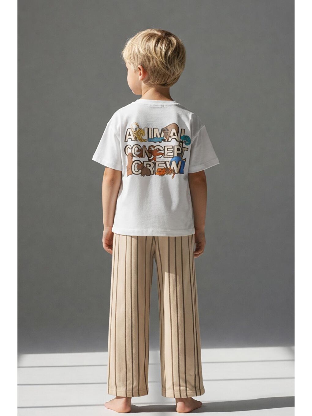 Erkek Çocuk Ekru Hayvan Baskılı Pamuklu Altüst Takım-1