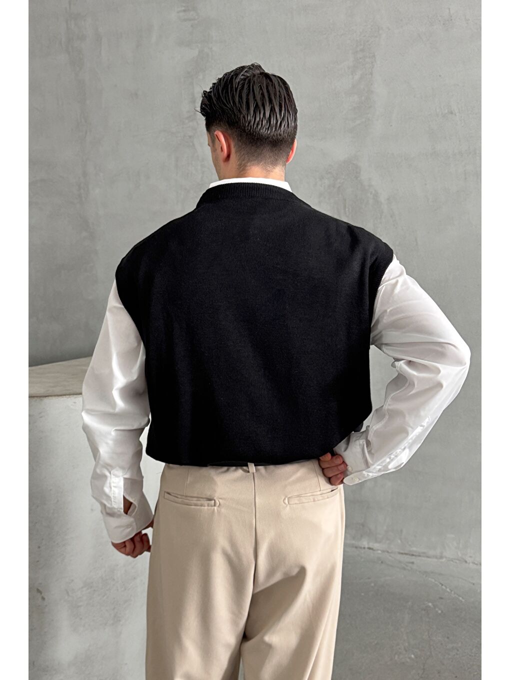 Siyah Erkek Bisiklet Yaka Oversize Süveter-5