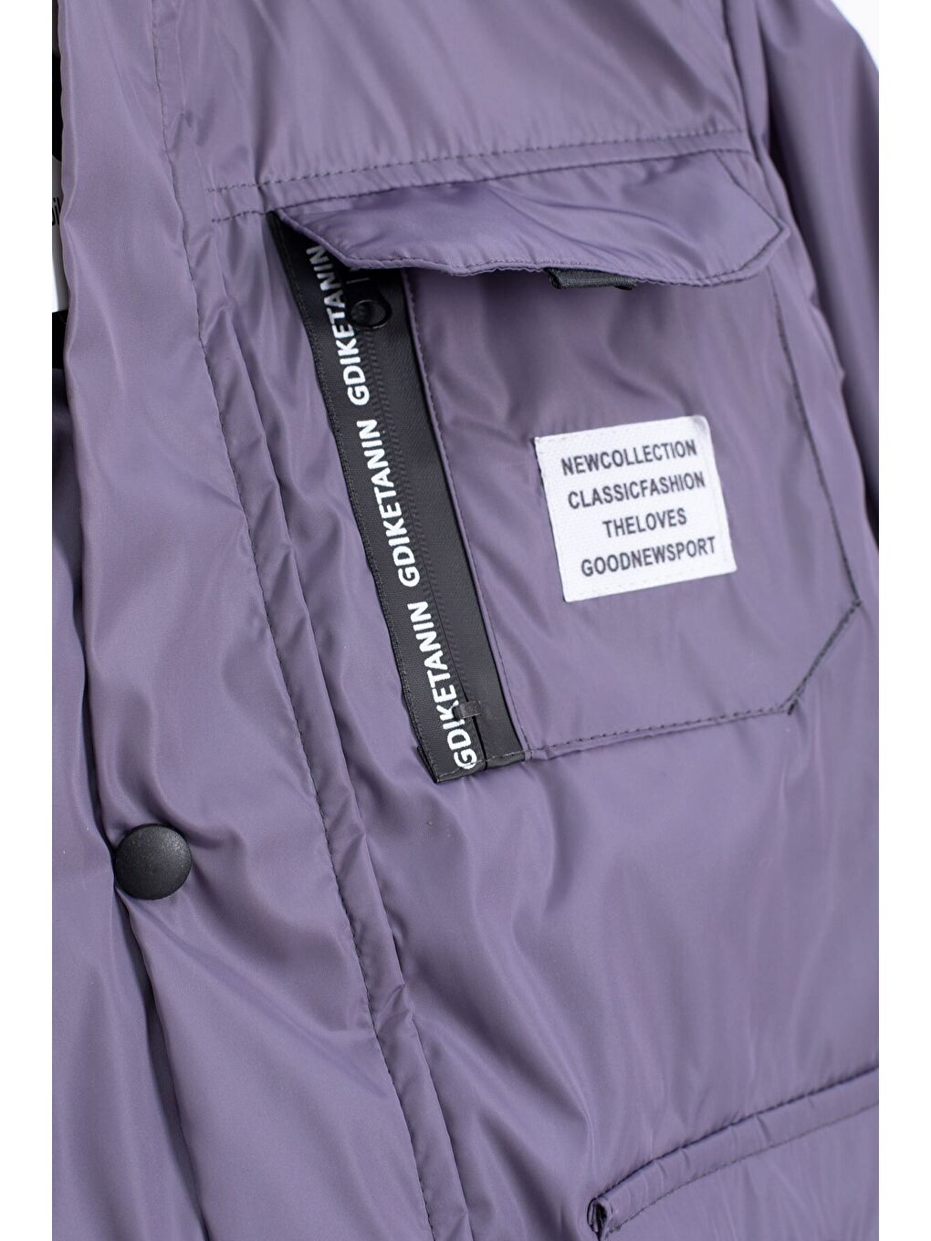 Gri Füme Yazı Detaylı Göğüs Cepli İçi Kürklü Erkek Çocuk Kapüşonlu Mont 21536-3