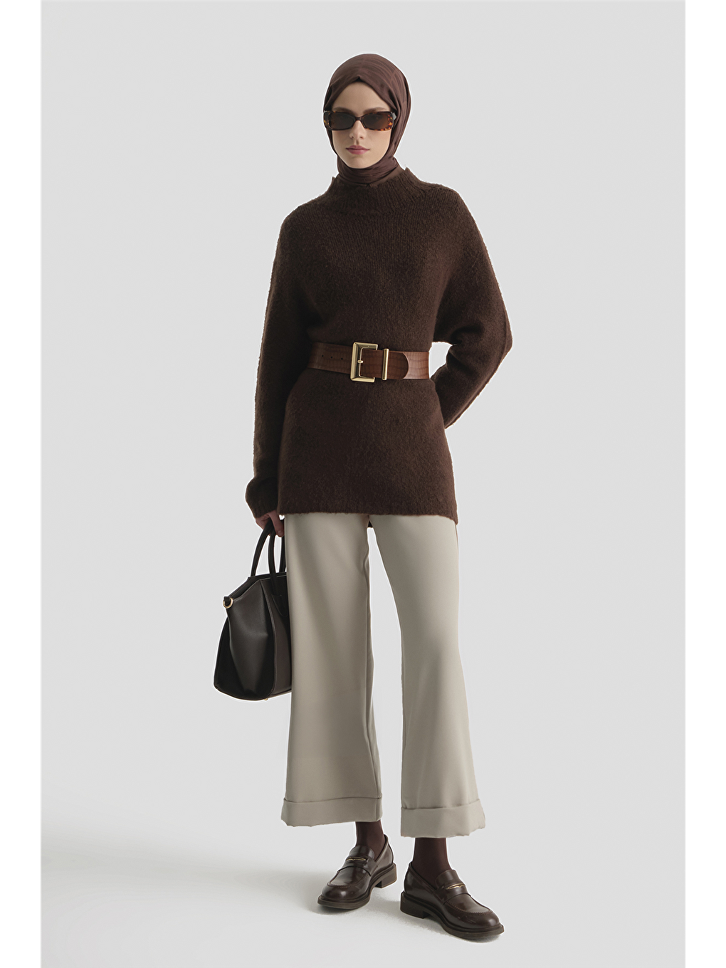 Bej Katlı Paça Pantolon Taş-1