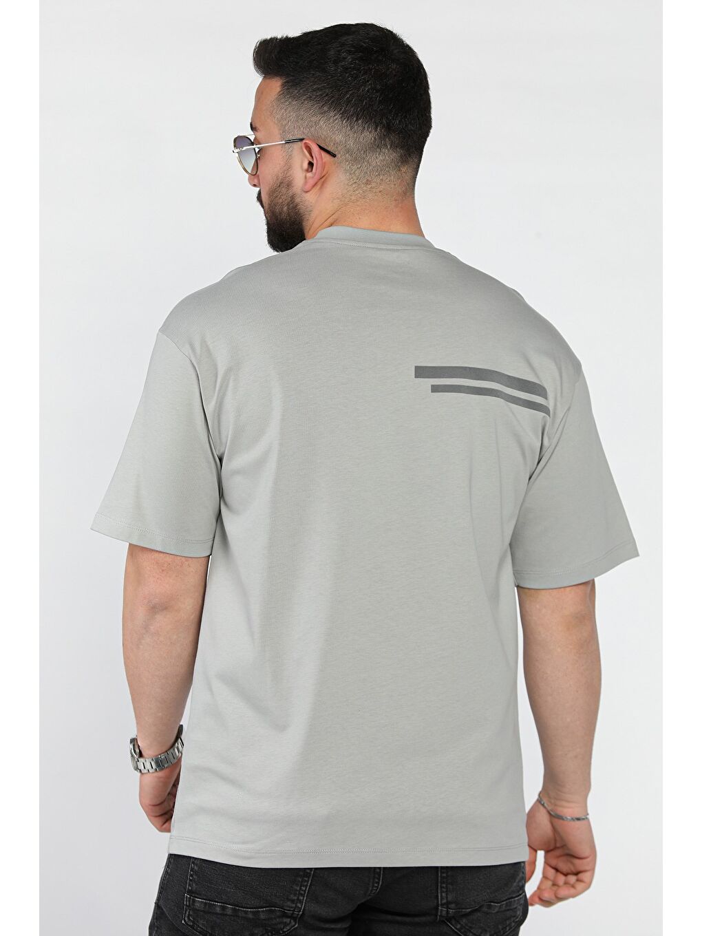Gri Erkek Cepli Bisiklet Yaka Tişört-2