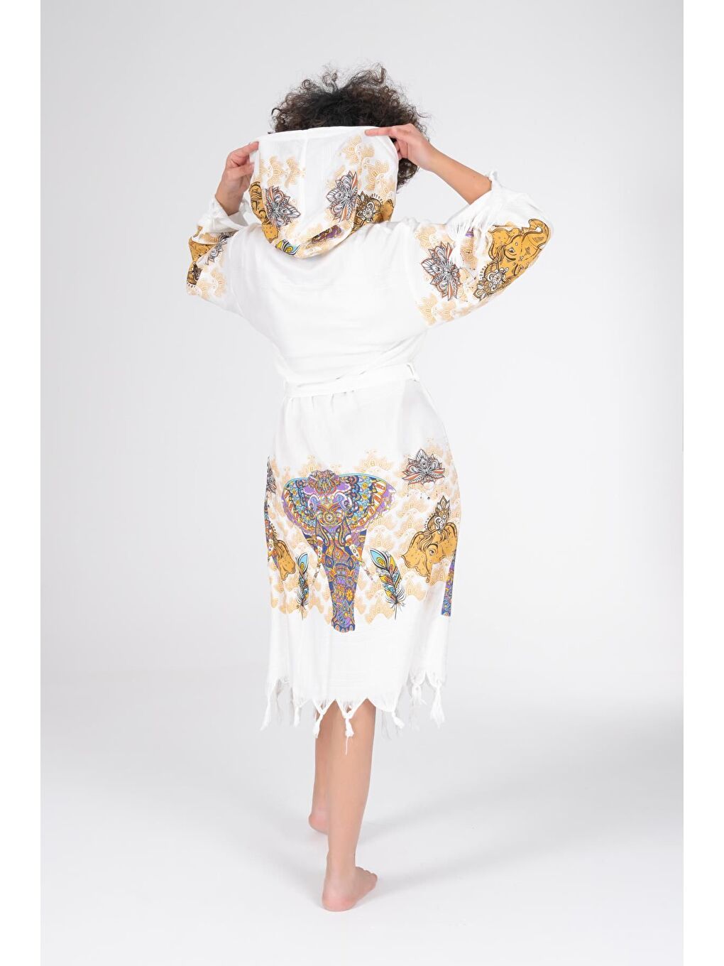 Kahverengi Baskılı Bambu Peştemal Sabahlık Bornoz INDIA/L-4