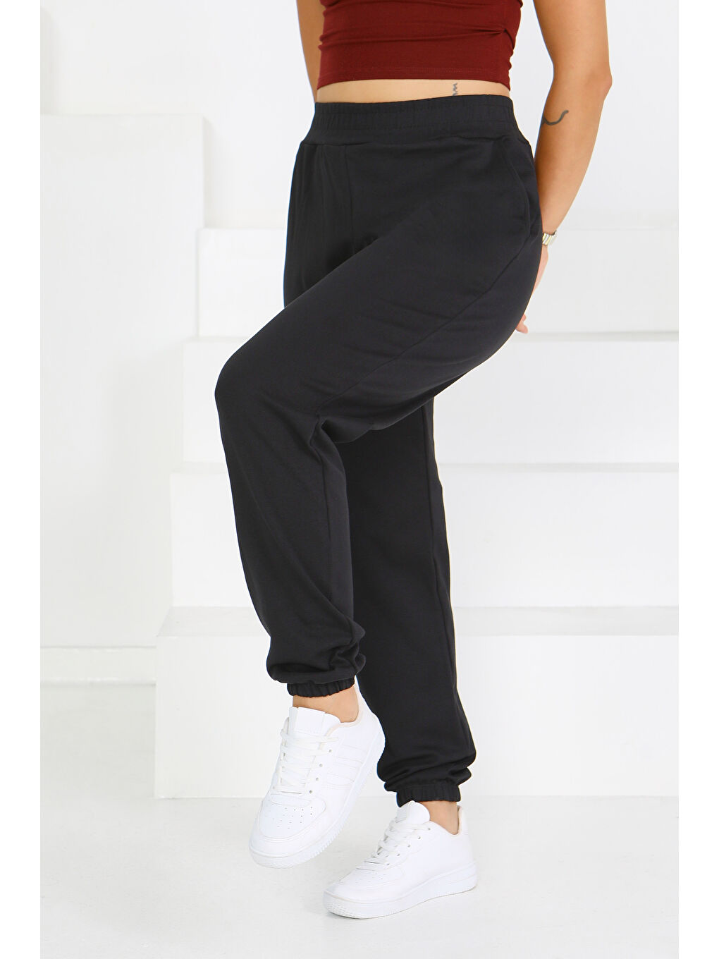 Cepli Paça Lastikli İki İplik Eşofman Altı Siyah - 27675-1