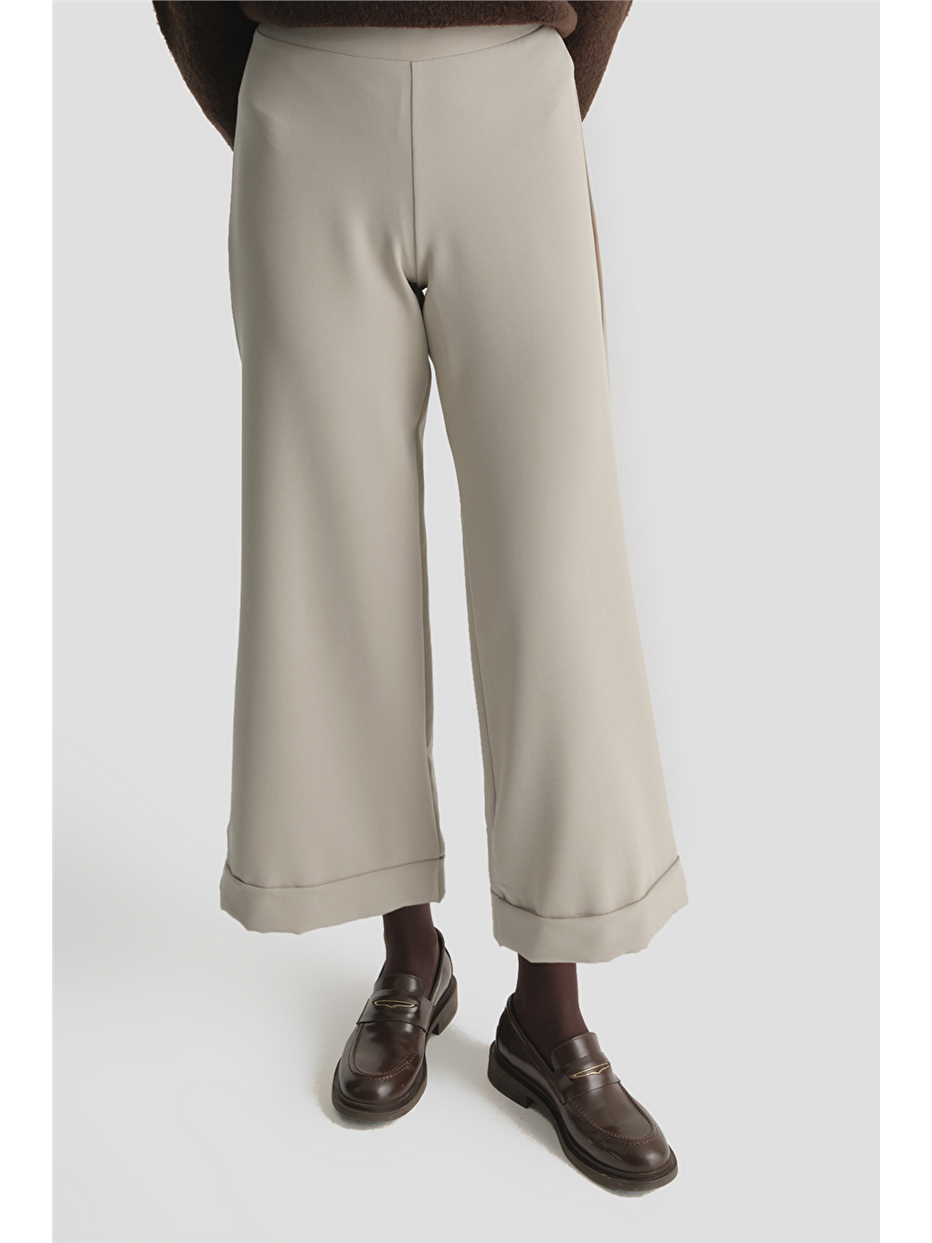 Bej Katlı Paça Pantolon Taş-2