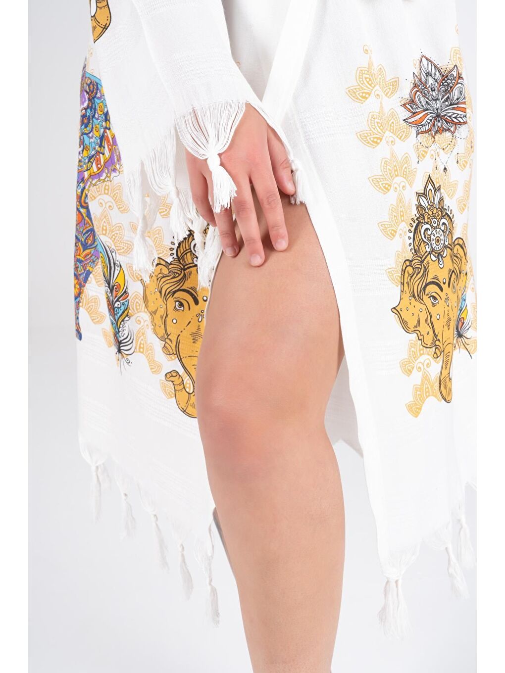 Kahverengi Baskılı Bambu Peştemal Sabahlık Bornoz INDIA/L-5