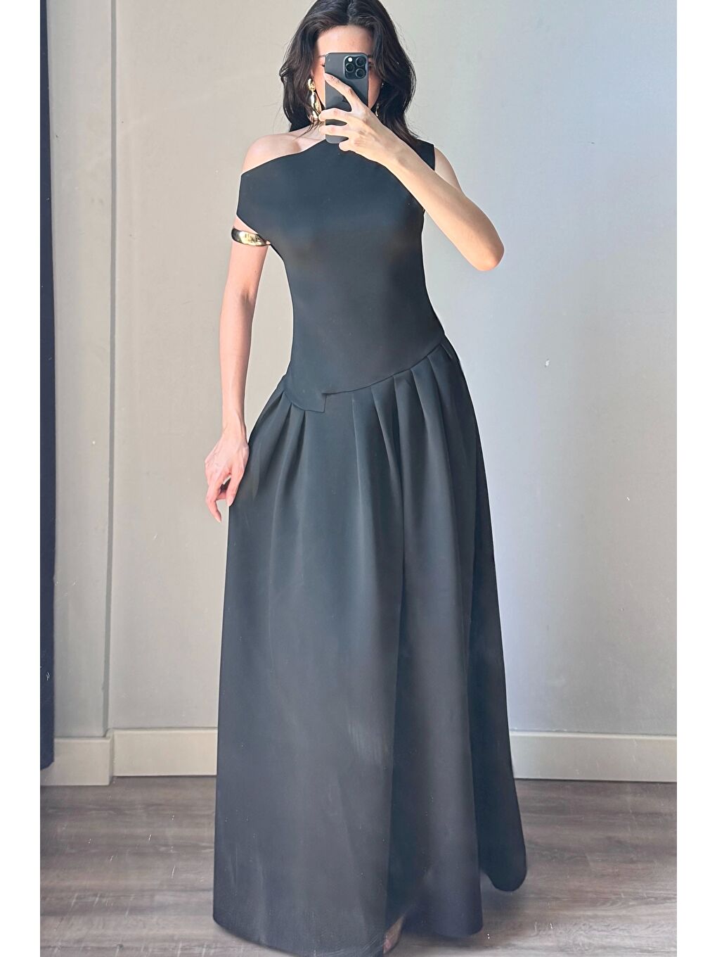 Kadın Siyah Tek Omuz Elbise 0994-0098