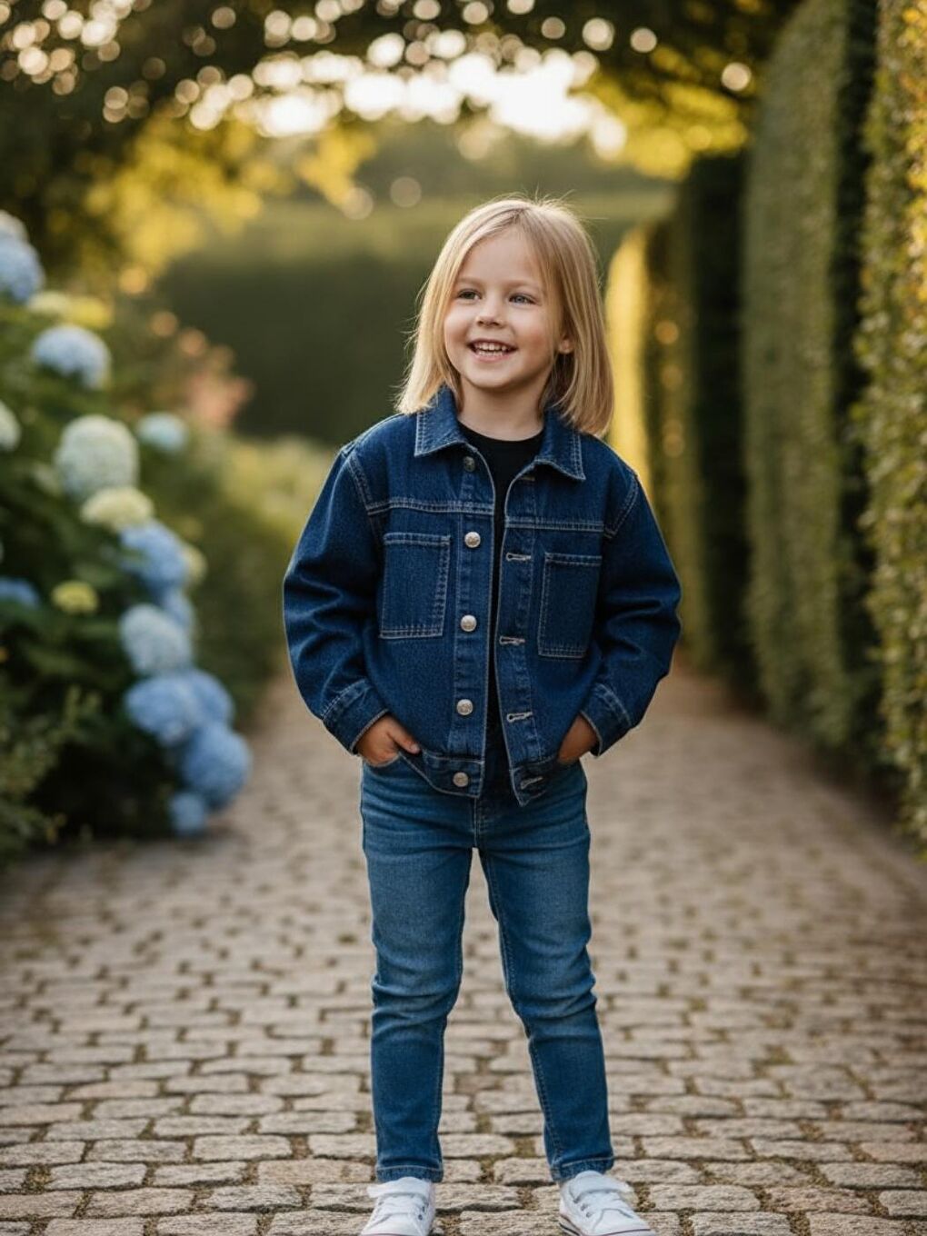 Mavi Unisex Çocuk Pamuklu Uzun Kollu Cep Detayli Denim Ceket-2