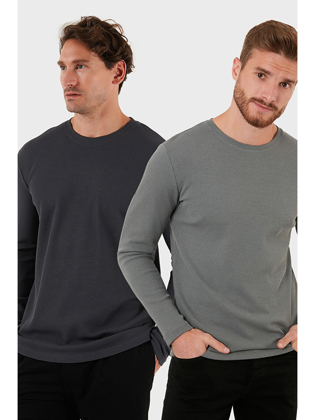 Yeşil Pamuklu Bisiklet Yaka Slim Fit Basic 2'li Paket Sweat 5905073S2