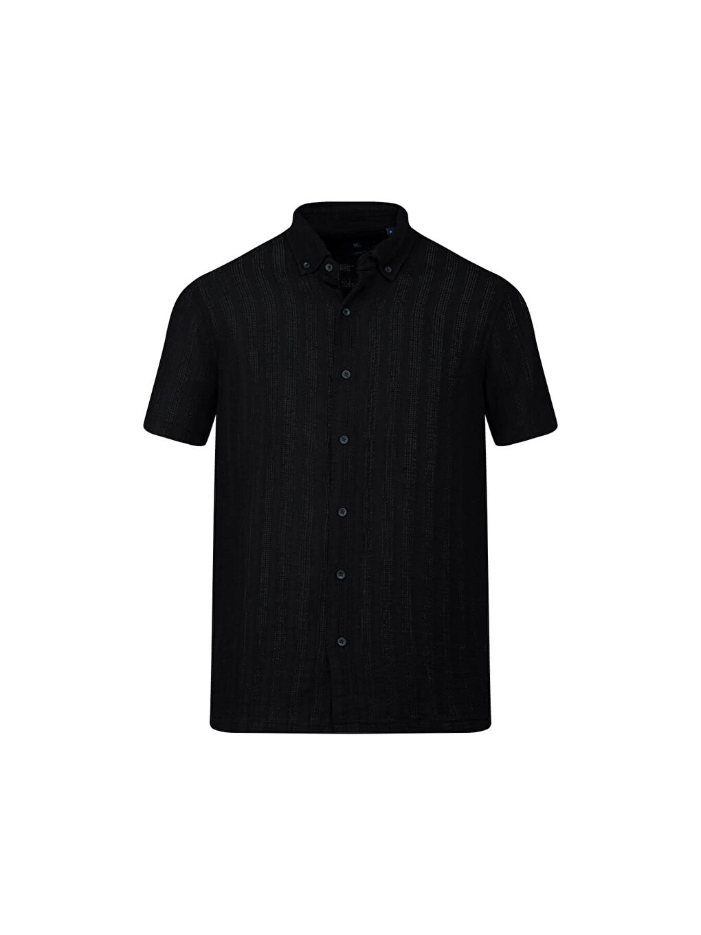 Siyah Comfort Fit Çizgili Düğmeli Yaka 100% Pamuk Kısa Kollu Casual Gömlek