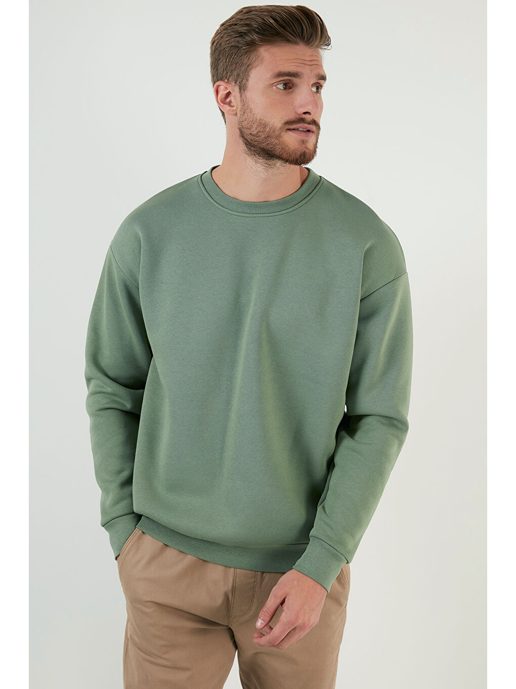 Yeşil Regular Fit Bisiklet Yaka Şardonlu 2'li Paket Sweat 5905255S2-2