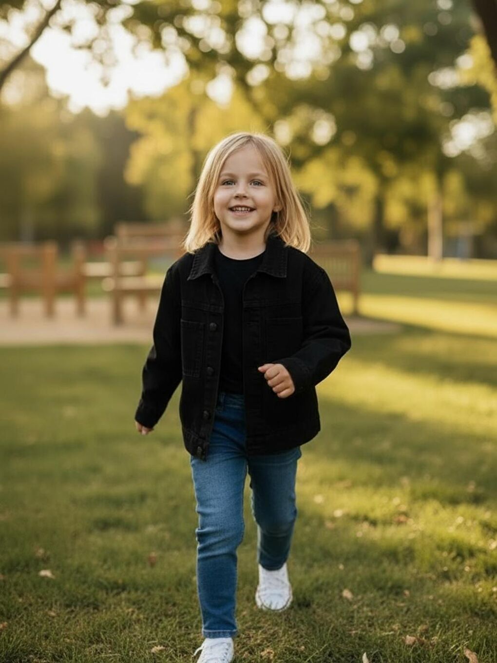 Siyah Unisex Çocuk Pamuklu Uzun Kollu Cep Detayli Denim Ceket-2