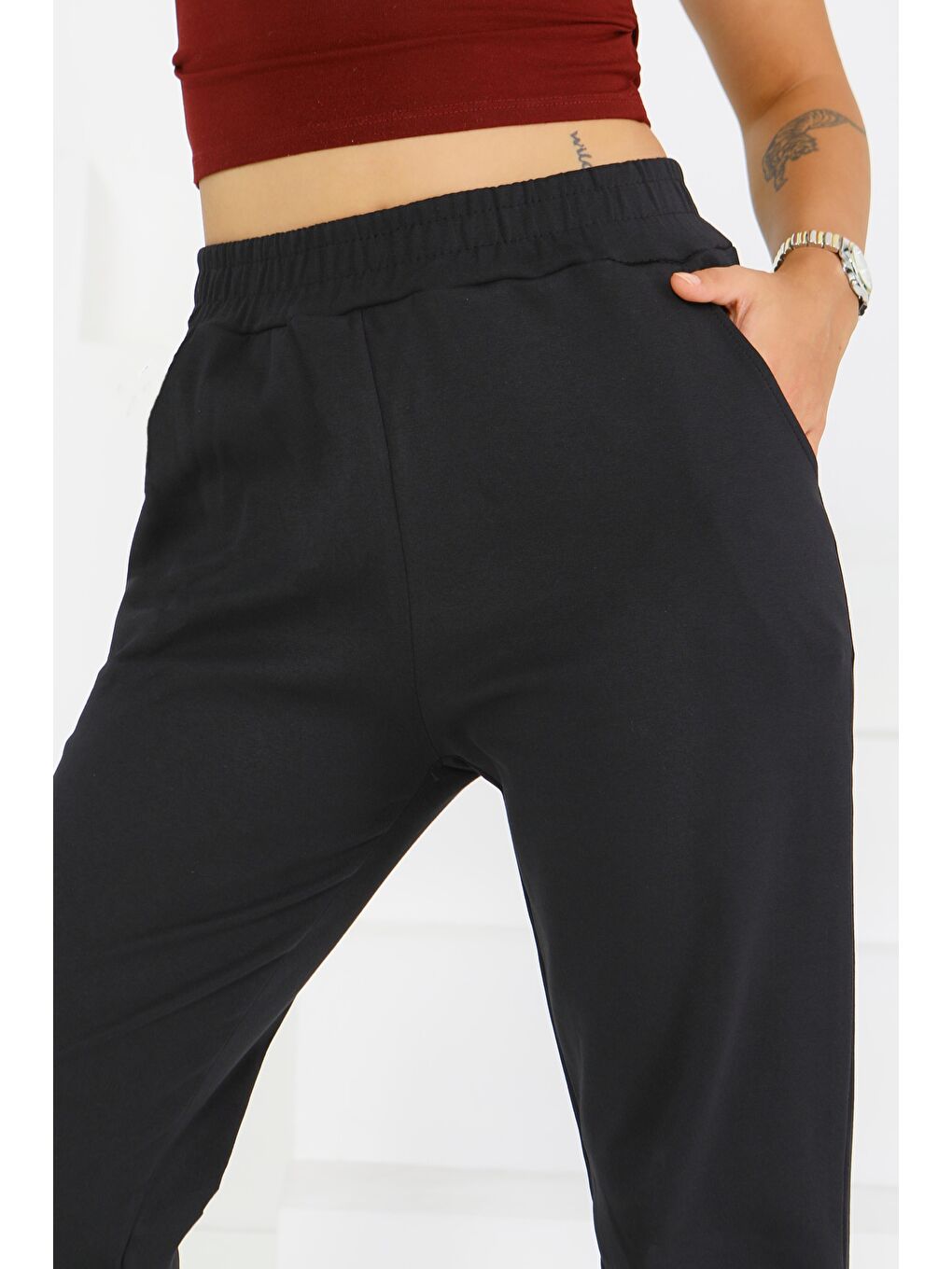 Cepli Paça Lastikli İki İplik Eşofman Altı Siyah - 27675-3