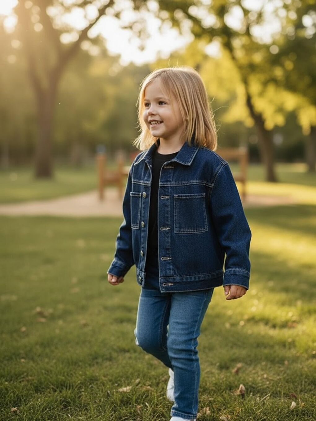 Mavi Unisex Çocuk Pamuklu Uzun Kollu Cep Detayli Denim Ceket-4