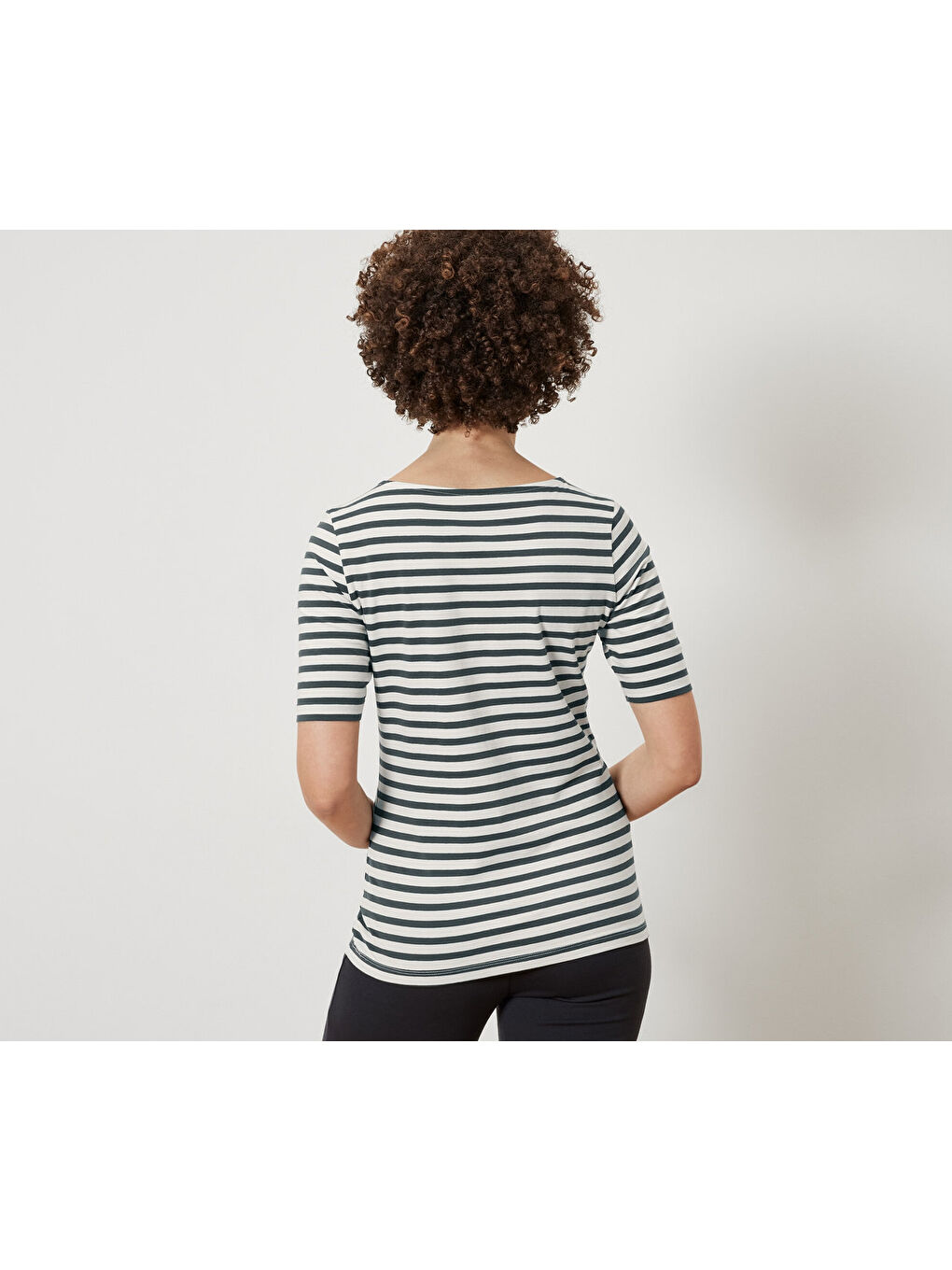 Kadın Tişört, Yarım Kollu, Yeşil Çizgili-3