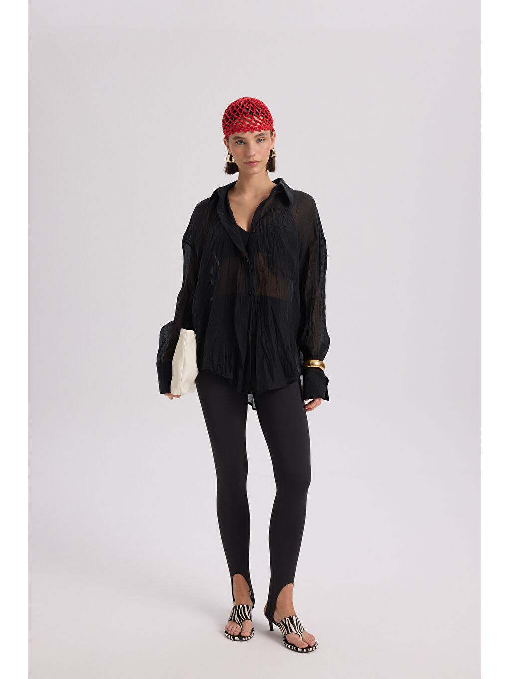 Darya Kırışık Detay Siyah Gömlek-3