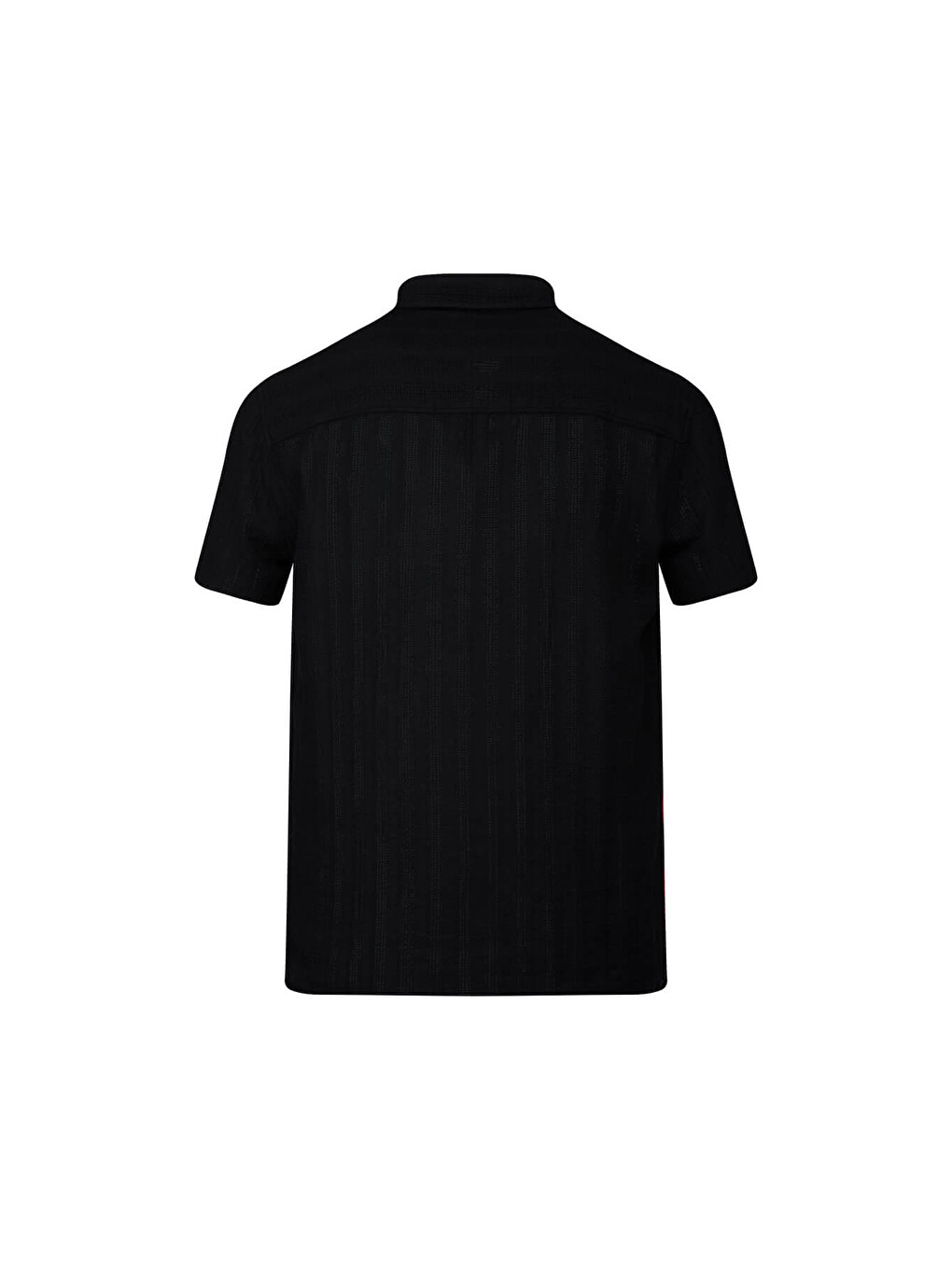 Siyah Comfort Fit Çizgili Düğmeli Yaka 100% Pamuk Kısa Kollu Casual Gömlek-2