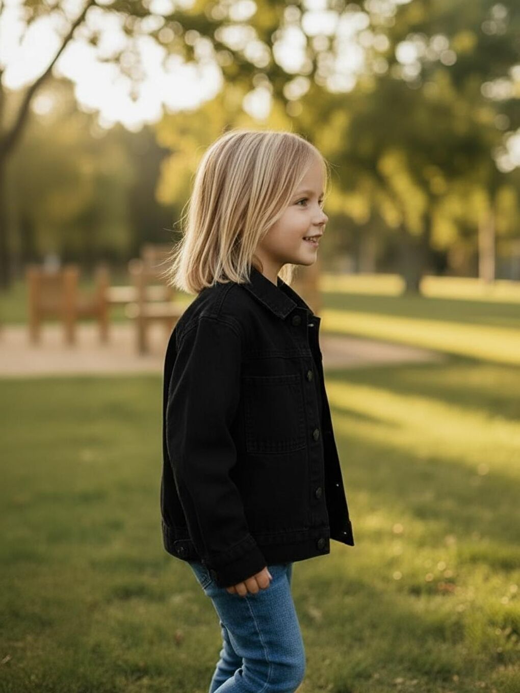 Siyah Unisex Çocuk Pamuklu Uzun Kollu Cep Detayli Denim Ceket-4