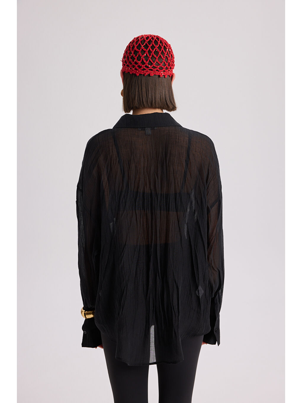 Darya Kırışık Detay Siyah Gömlek-4