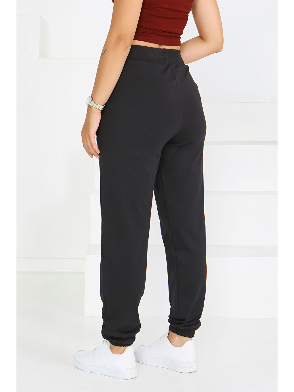 Cepli Paça Lastikli İki İplik Eşofman Altı Siyah - 27675-4