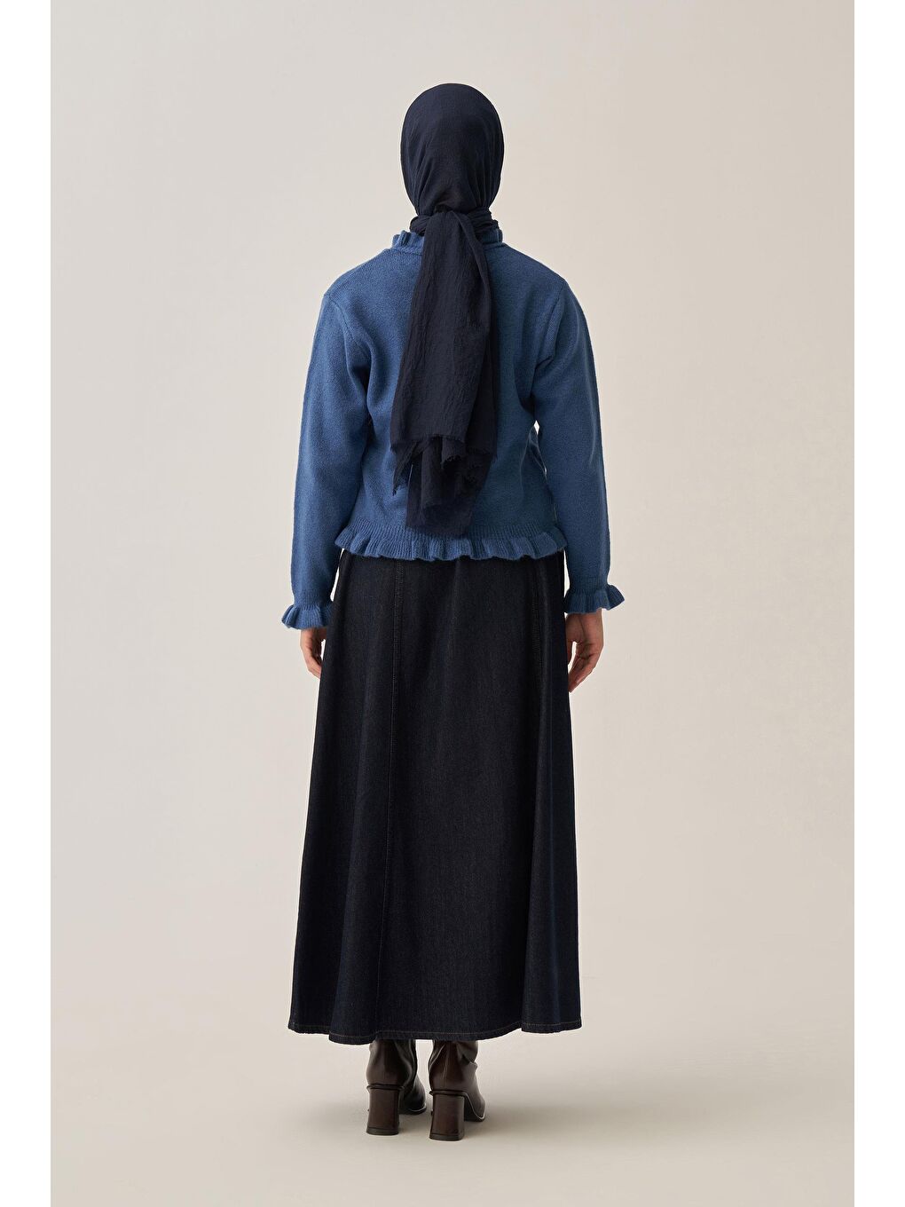 İndigo-Yakası Fırfırlı Kısa Kazak-2