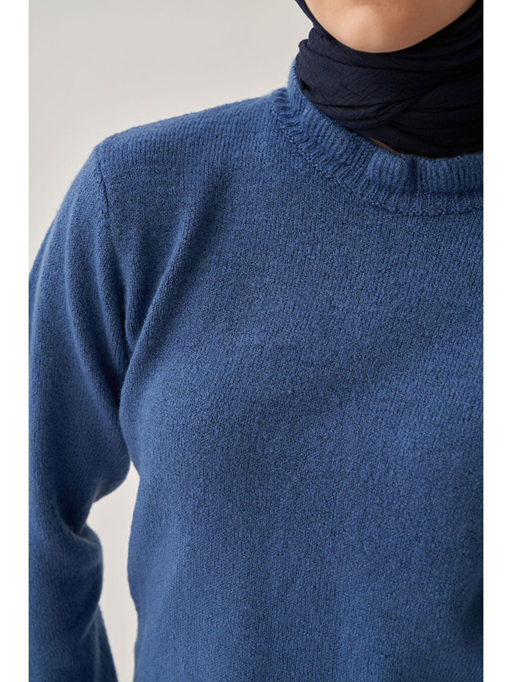 İndigo-Yakası Fırfırlı Kısa Kazak-3