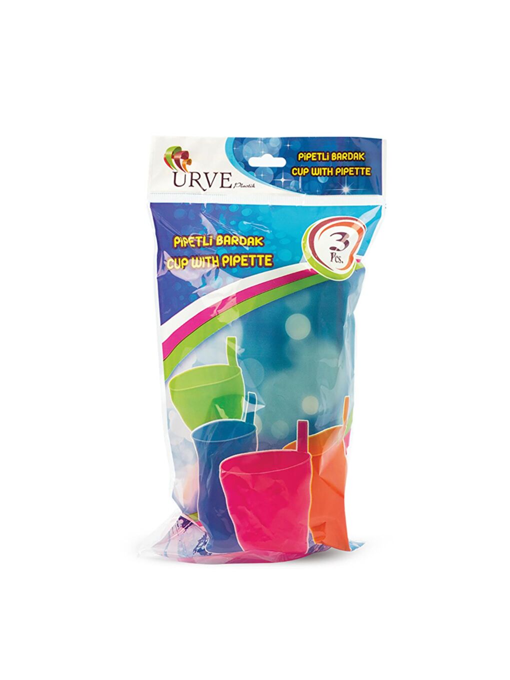 Karışık Poşetli Pipetli 3 lü Bardak UR-3181 GKH-1