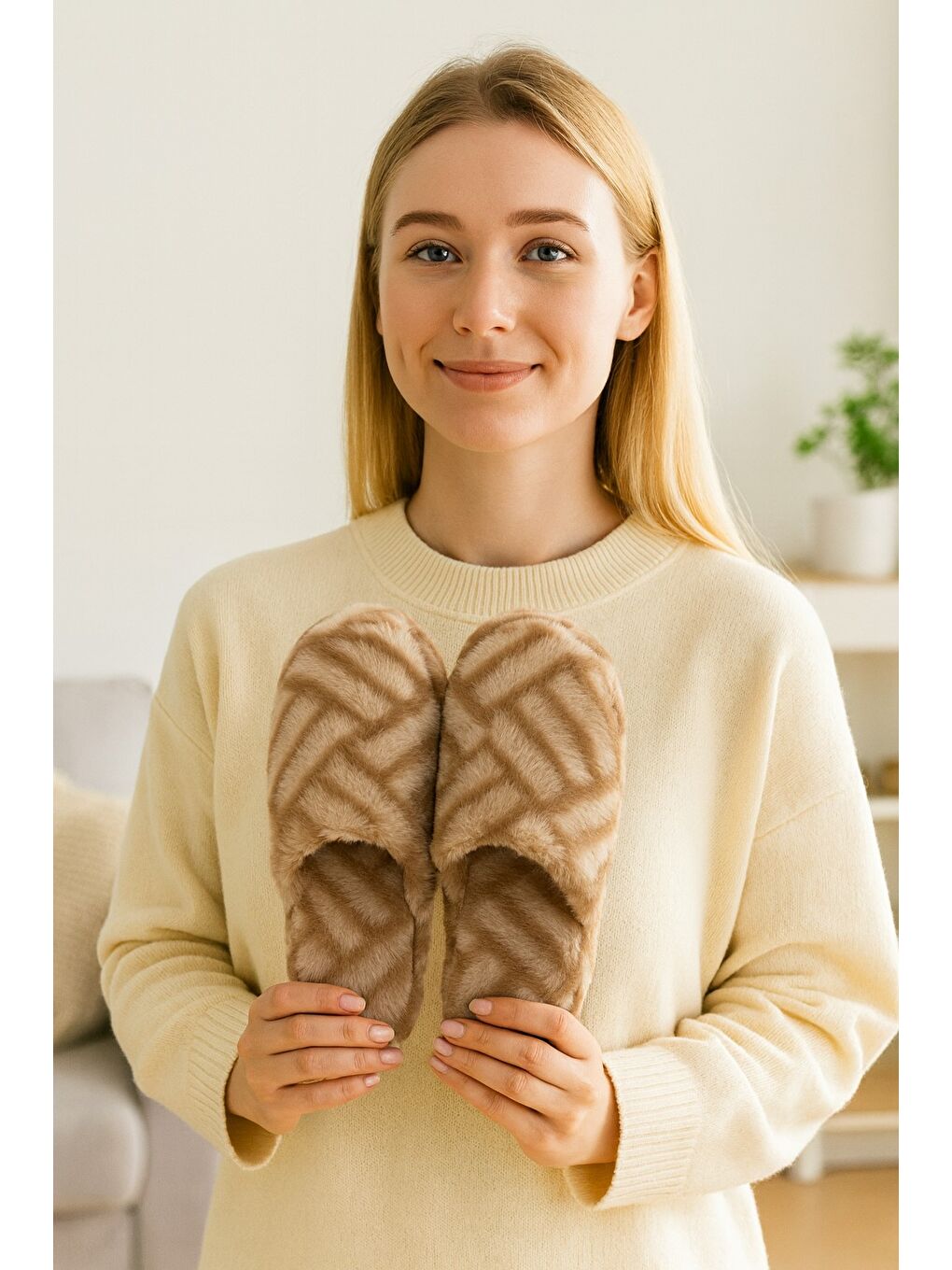 Kahverengi TERRA Kapalı Kadın Ev Terliği Günlük Rahat Kışlık Terlik-2