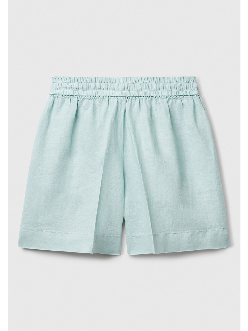 Turkuaz Kadın Su Yeşili %100 Keten Büzgü İpli Cepli Bermuda Şort-3