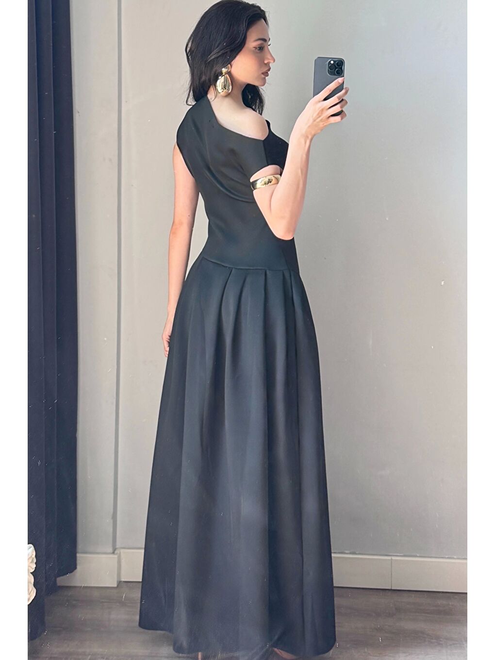 Kadın Siyah Tek Omuz Elbise 0994-0098-1