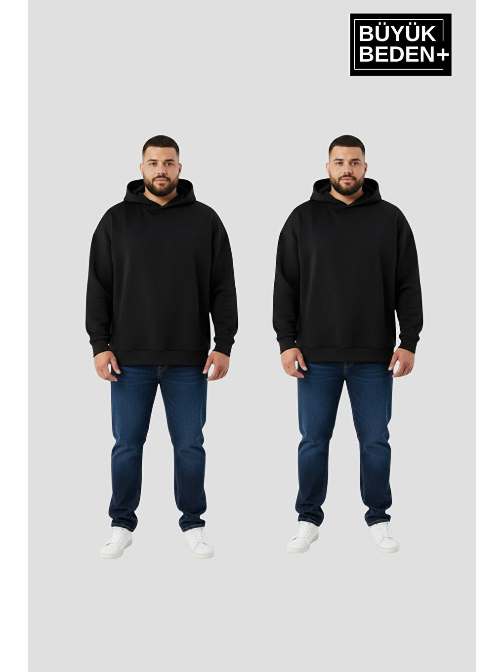 Siyah Erkek Büyük Beden 2' li Set Kapüşonlu Kollar Ve Etek Ribanalı ince Swatshırt SPR26BSW957+2