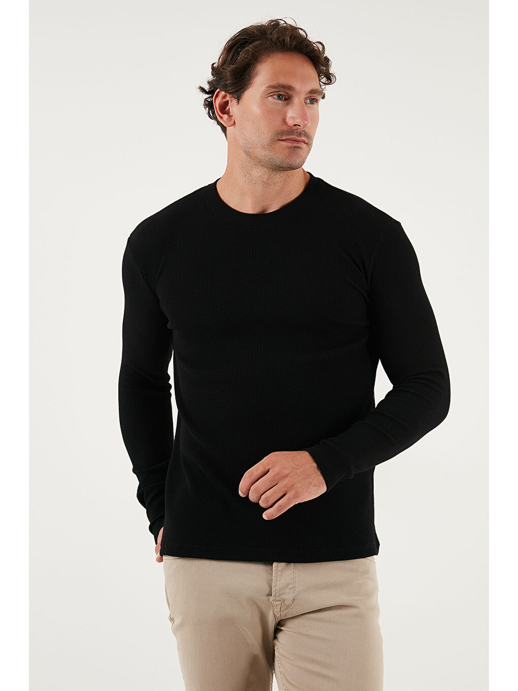 Haki Pamuklu Bisklet Yaka Slim Fit Basic 3'lü Paket Sweat 5905073S3-1