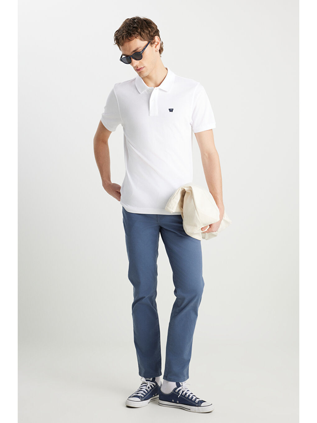 %100 Pamuk Regular Fit Normal Kesim Beyaz Polo Yaka Tişört-2