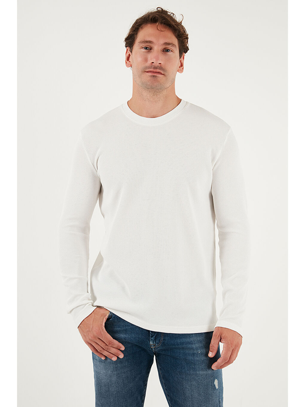 Haki Pamuklu Bisklet Yaka Slim Fit Basic 3'lü Paket Sweat 5905073S3-2