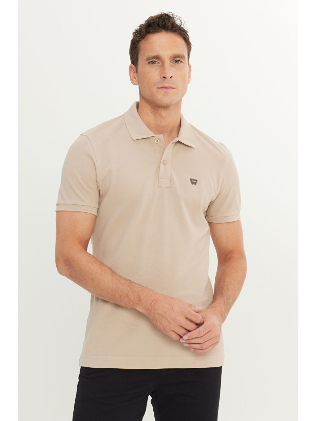 Bej %100 Pamuk Regular Fit Normal Kesim Polo Yaka Tişört-1