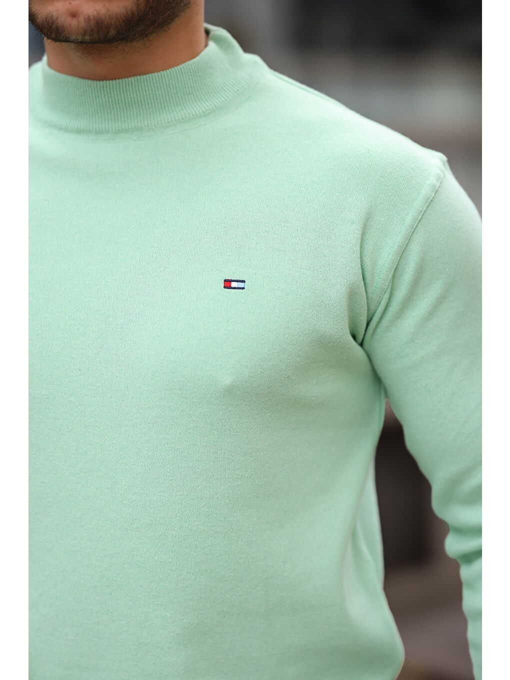 Yeşil Erkek Yarım Balıkçı Yaka Pamuklu Triko Kazak-1