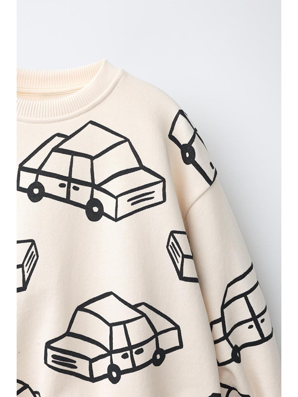 Çocuk Pamuklu Araba Desenli Ekru Sweatshirt Ve Eşofman Altı Takımı-2