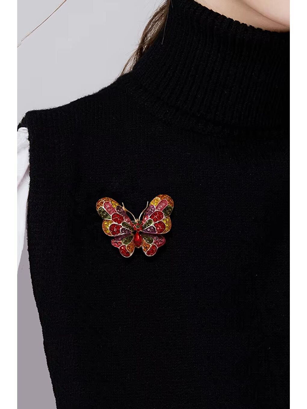 Sarı Rengarenk Zirkon Taşlı Zarif Kelebek Broş-1