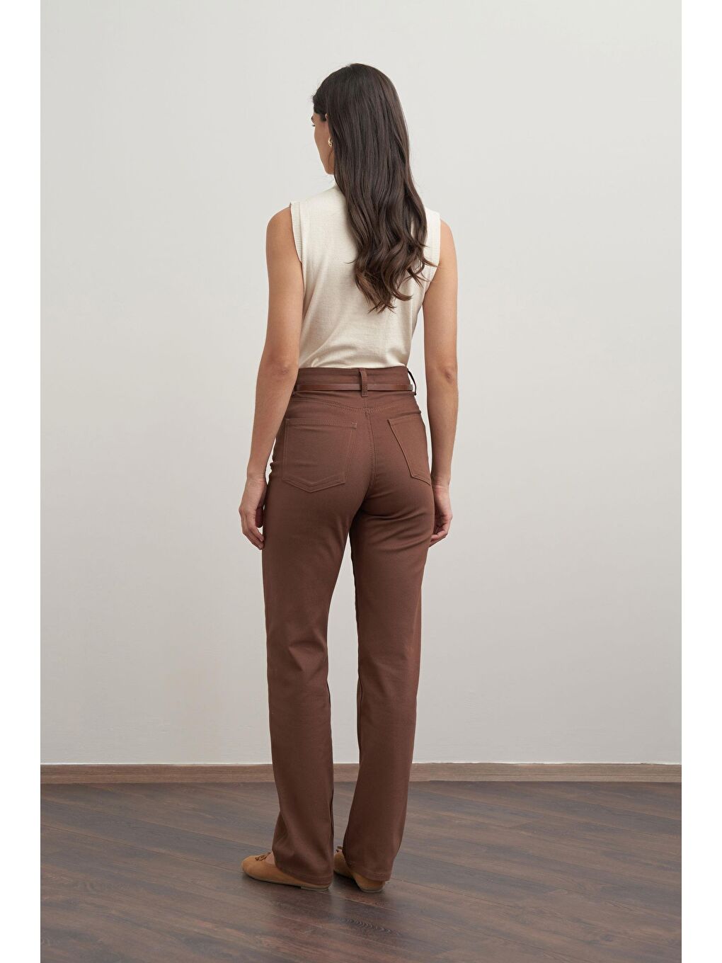 Kahverengi Kahve-Boru Paça Gabardin Pantolon-2