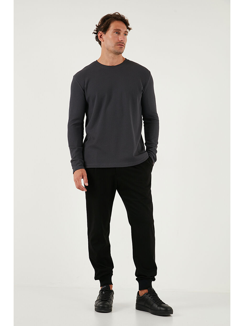 Ekru Pamuklu Bisiklet Yaka Slim Fit Basic 2'li Paket Sweat 5905073S2-3