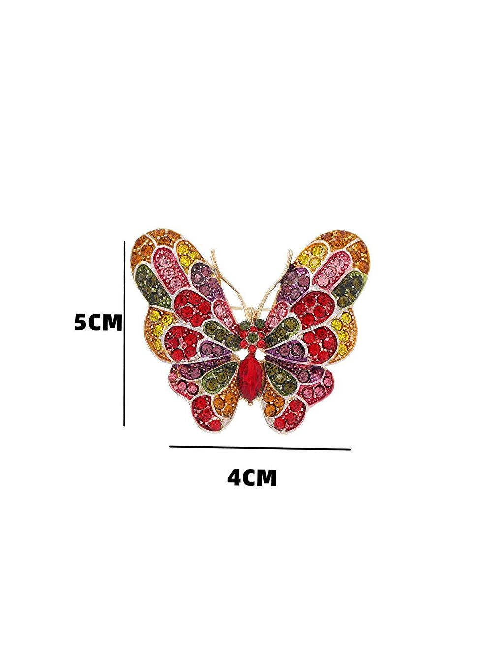 Sarı Rengarenk Zirkon Taşlı Zarif Kelebek Broş-4