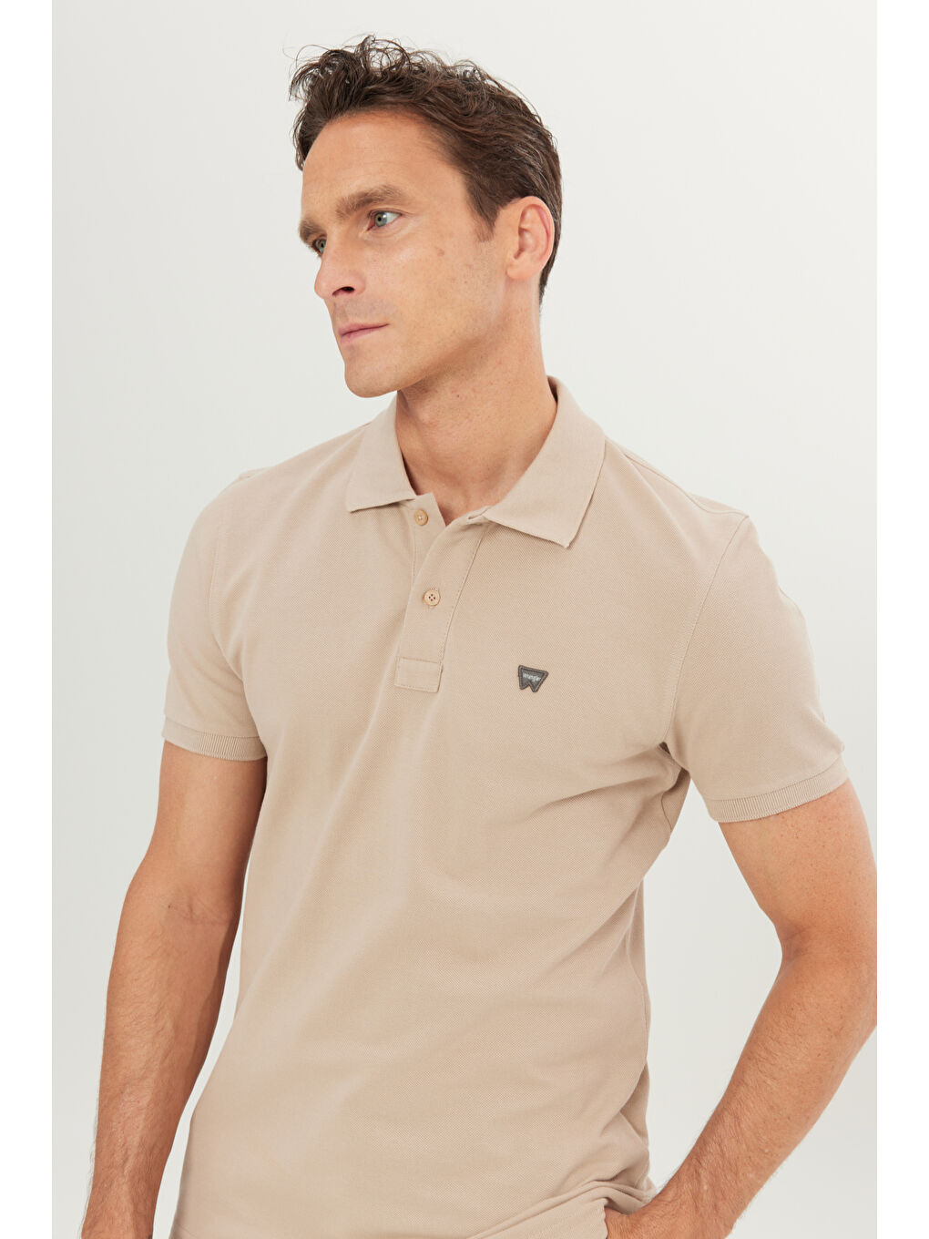 Bej %100 Pamuk Regular Fit Normal Kesim Polo Yaka Tişört-3