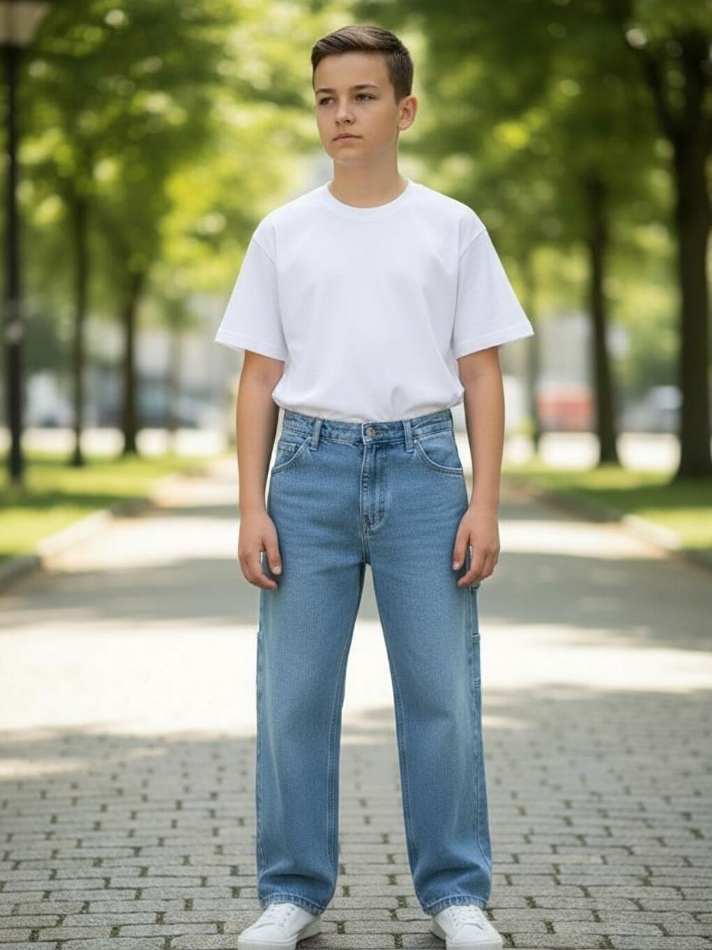 Mavi Erkek Çocuk Baggy Fit Geniş Bol Paça Jean Pantolon