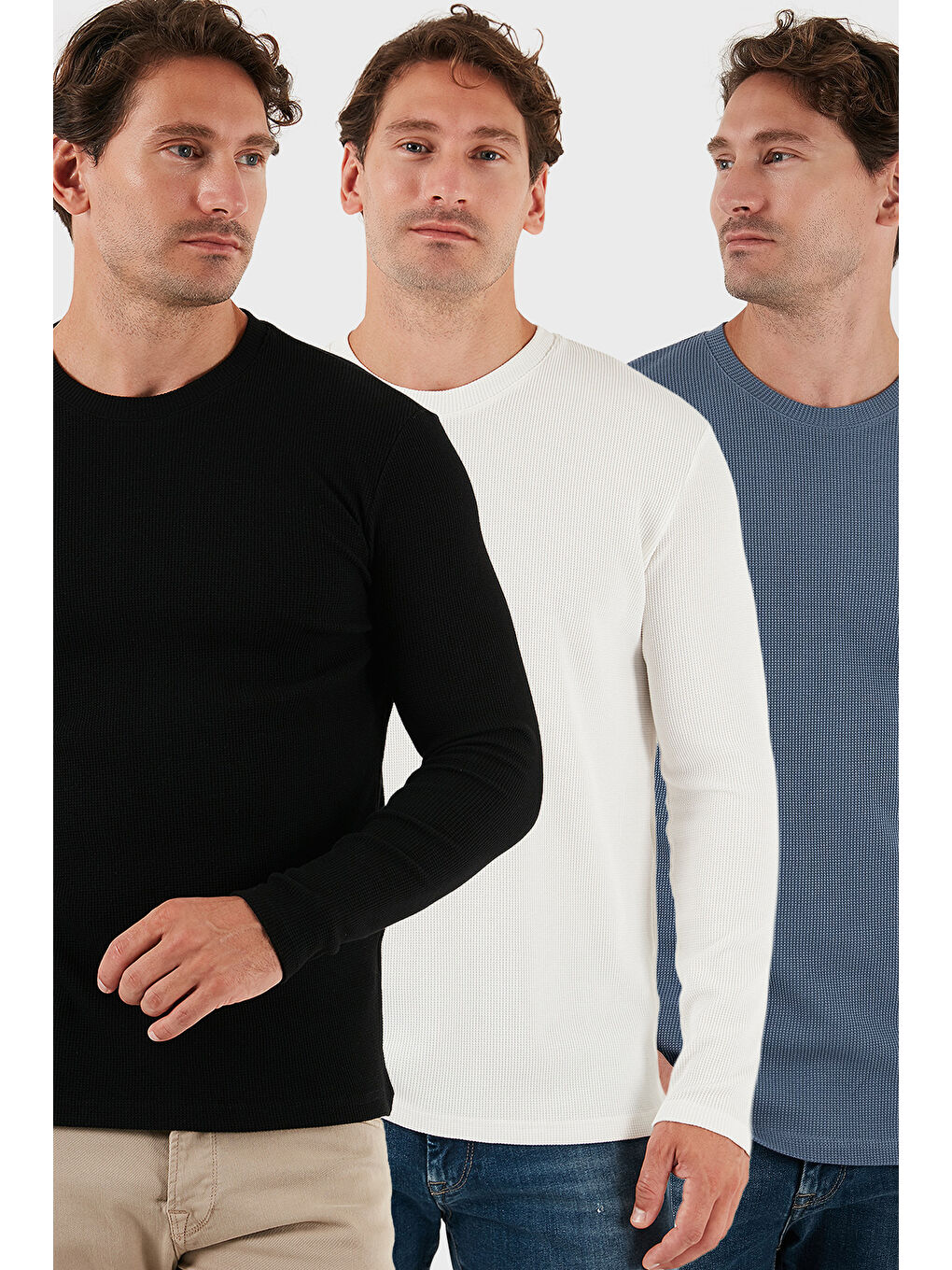 Lila Pamuklu Bisklet Yaka Slim Fit Basic 3'lü Paket Sweat 5905073S3