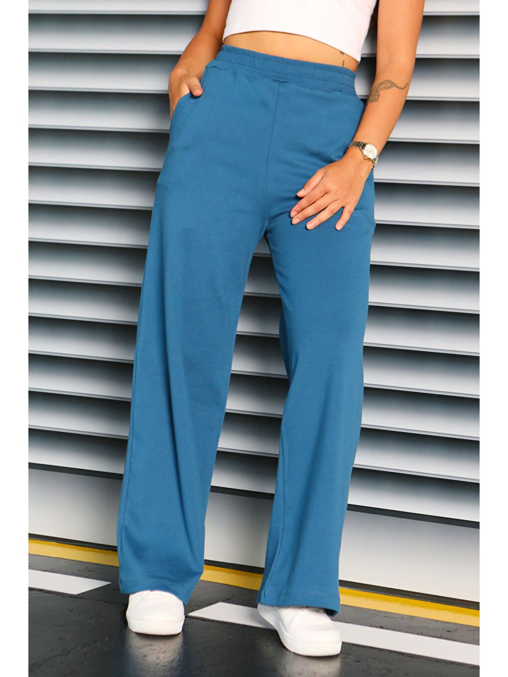 İndigo Cepli Bol Paça İki İplik Eşofman Altı Indigo - 27674-2