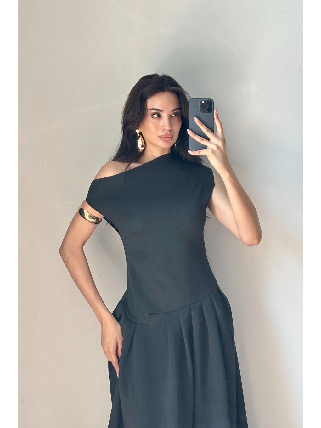 Kadın Siyah Tek Omuz Elbise 0994-0098-2