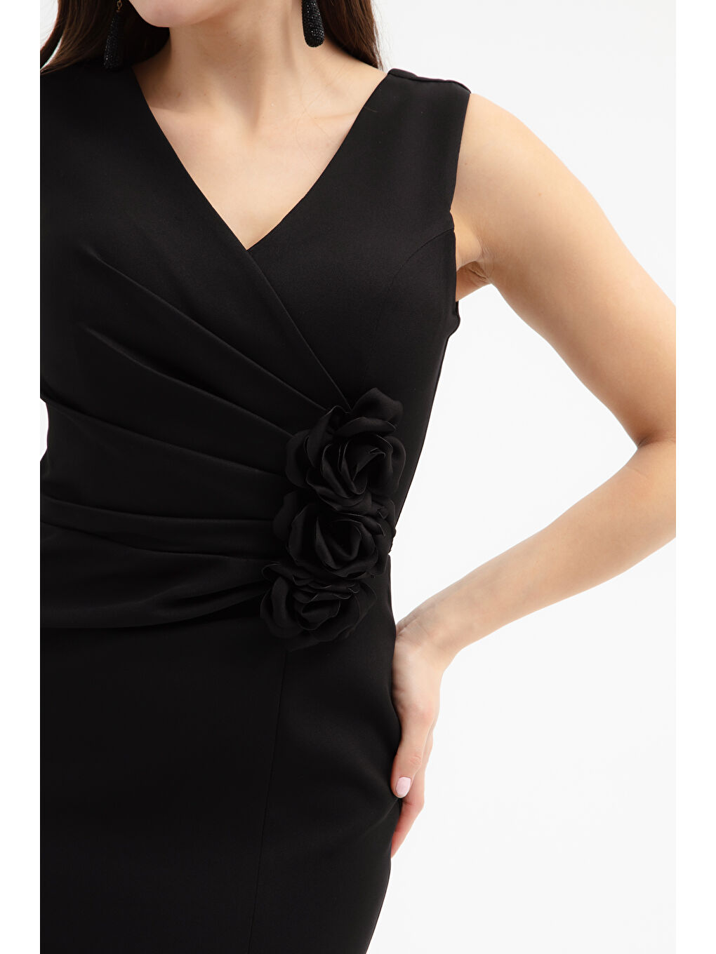 Kadın Siyah Çiçek Detaylı Söz Nişan Nikah Abiye Elbise-2