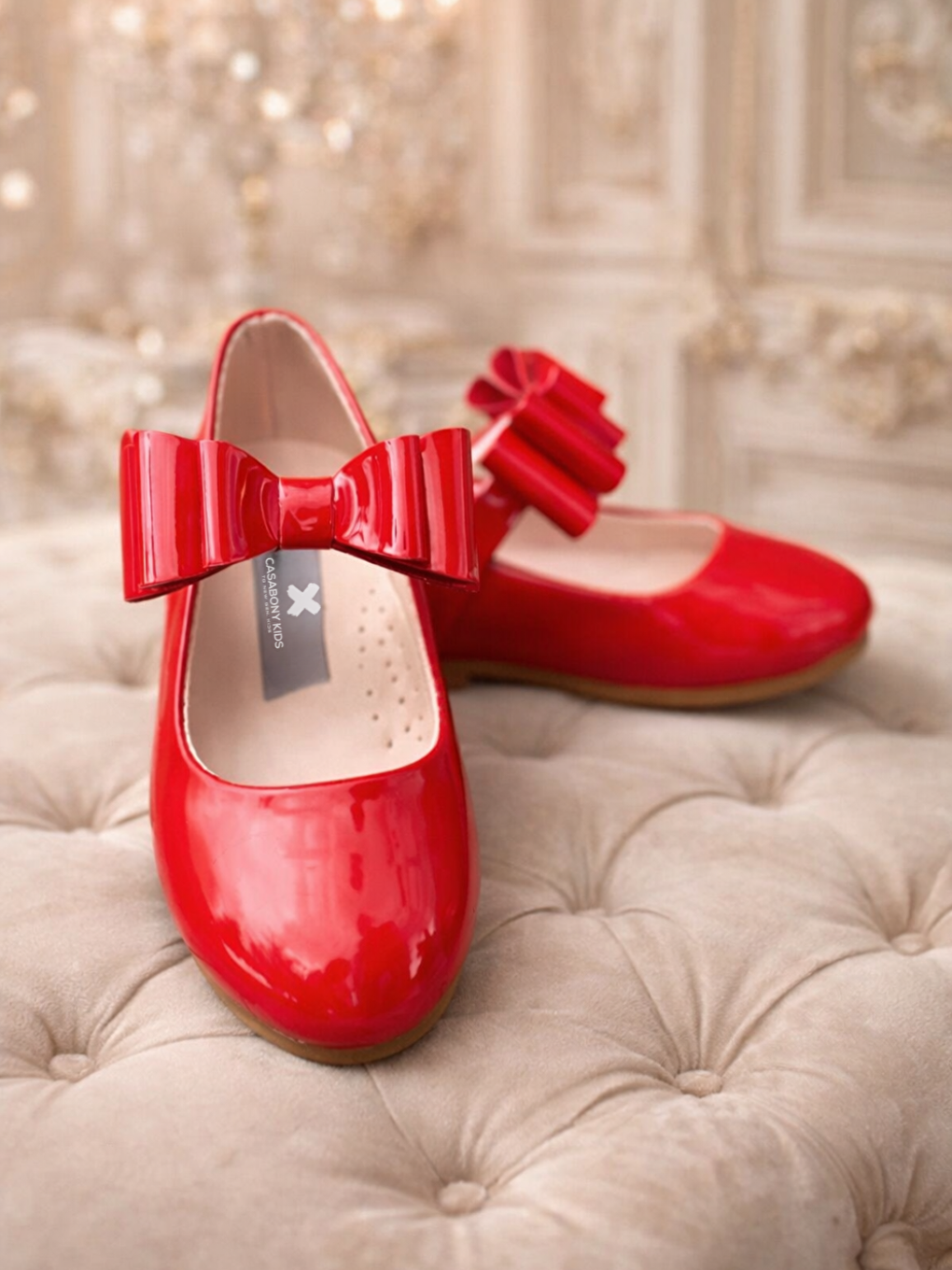 Kırmızı Parti & Bayramlık Kız Çocuk Rugan Babet-1